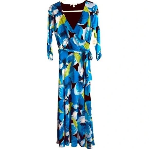 Harlow & Rose Blue Green Floral Maxi Dress - Picture 1 of 5